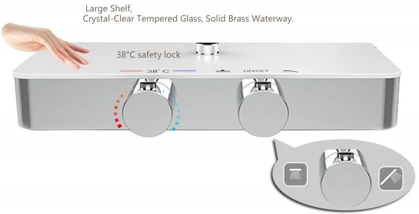 Baby Shower Children Bath 38 Temperature Safety Anti-Sclad Thermostatic Faucet Thermostatic Bath Shower with Tempered Glass Big Shelf